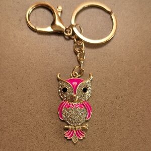 Gold and Pink Owl Keychain